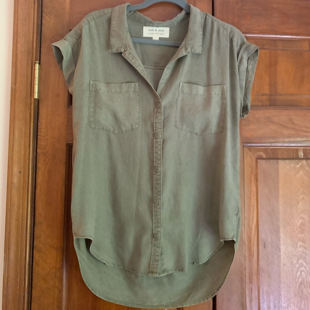 Olive green button up short sleeve shirt